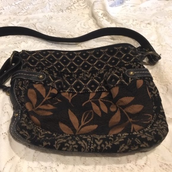 Fossil Floral/Geometric Fabric Shoulder Bag Adjustable Strap 11.5"x10.5" - Picture 6 of 16